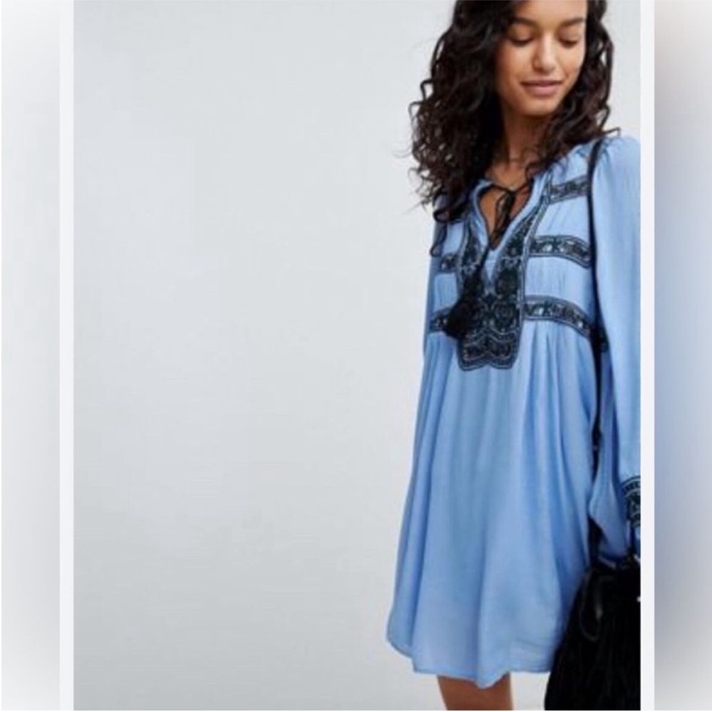 FREE PEOPLE Wind Willow Mini Dress River Skies Small